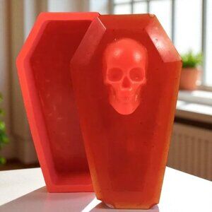 Glow In The Dark Skull Coffin Stash Jar with Lid Red Resin